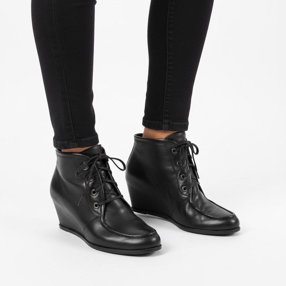 STUART WEITZMAN BLACK LEATHER WEDGE BOOTIES WOMAN 9